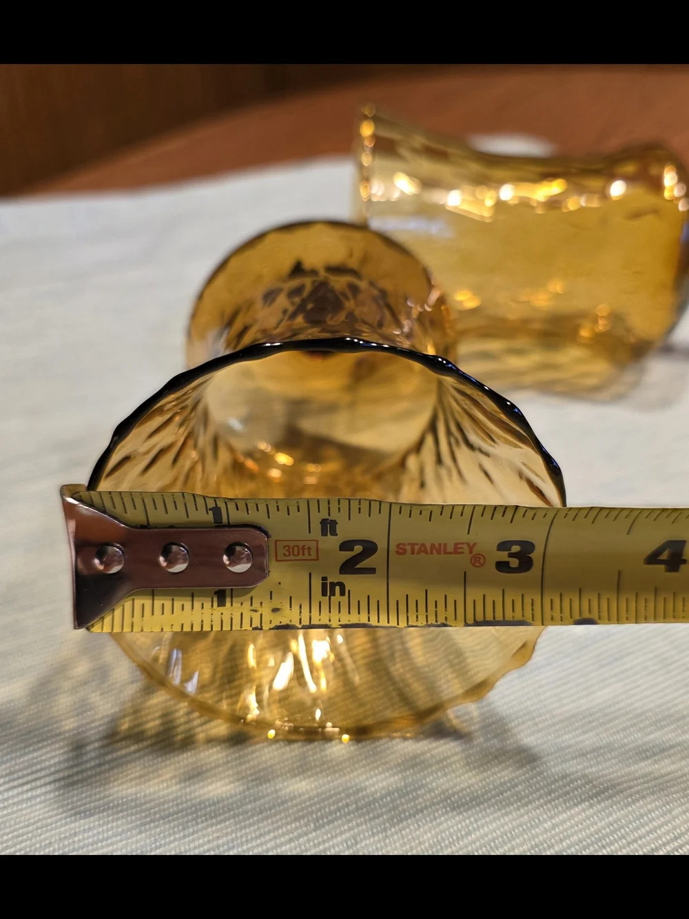 Vtg Set 2 Tall Amber Glass Peg Candle Cups Optic Diamond Honeycomb